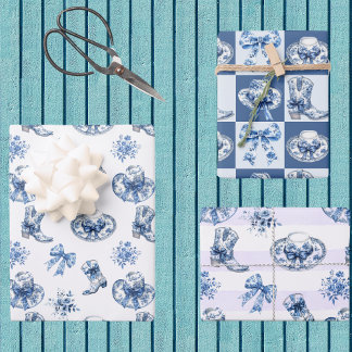 Hoja De Papel De Regalo Niña blanca azul Toile Chinoiserie Farmhouse