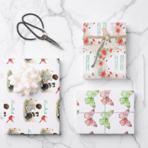 Hoja De Papel De Regalo Niña, Cachorro, Mariposas y Flores Silvestres