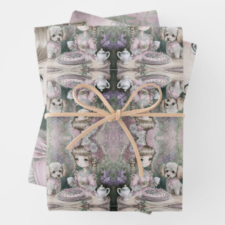 Hoja De Papel De Regalo Niña con amigos de poddle y gato