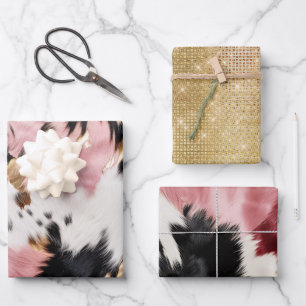 Hoja De Papel De Regalo Niña de oro negro de color rosado Piel de vaca Wra