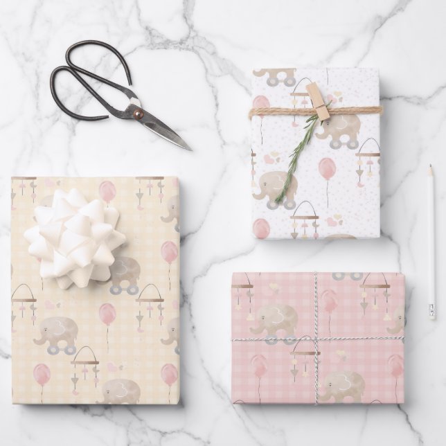 Hoja De Papel De Regalo Niña Rosa Elefante (Anverso)