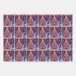 Hoja De Papel De Regalo Niñita decorando árboles de Navidad