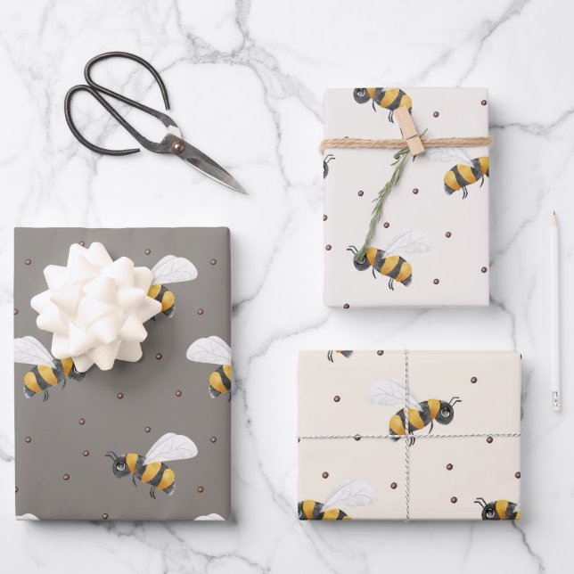 Hoja De Papel De Regalo Niño Abejas Amarillas y Negras (Anverso)