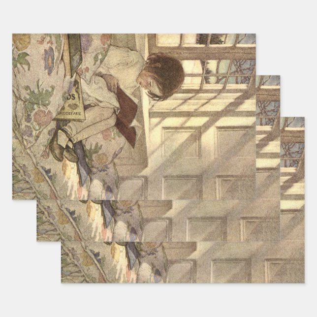 Hoja De Papel De Regalo Niño Antiguo Leyendo un Libro, Jessie Willcox Smit (Set)