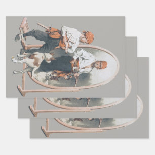 Hoja De Papel De Regalo Niño Antiguo, Pirata Niño, Perro, Espejo, Bucanero