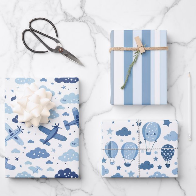 Hoja De Papel De Regalo Niño Blanco Y Azul (Anverso)