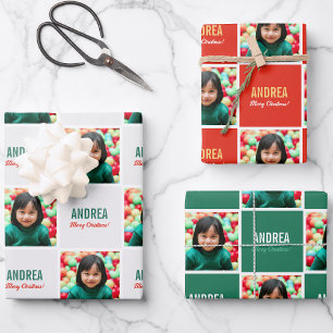 Hoja De Papel De Regalo Niño Chica niño Personalizado foto y nombre Navida