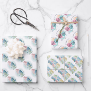 Hoja De Papel De Regalo Niño o Chica con dinosaurios bebés 