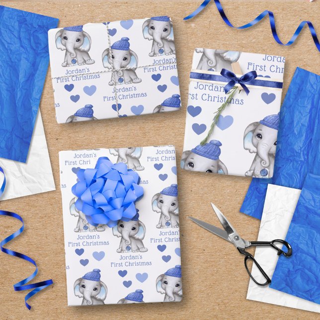 Hoja De Papel De Regalo Niño pequeño primer elefante azul de Navidad (Subido por el creador)