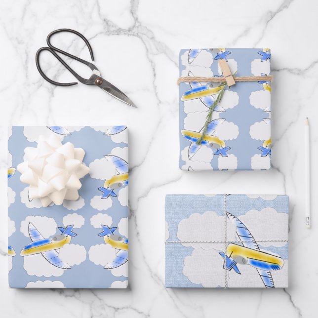Hoja De Papel De Regalo Niños animados de avión Jetplane (Anverso)