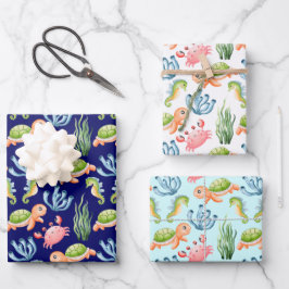 Hoja De Papel De Regalo Niños coloridos de la vida marina submarina