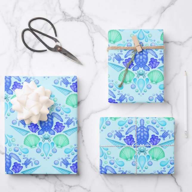 Hoja De Papel De Regalo Niños Cuidados Tropical Blue Ocean Sea Turtle (Anverso)