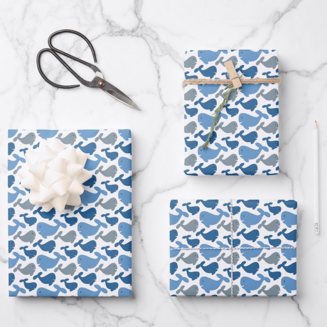 Hoja De Papel De Regalo Niños de ballena gris azul de marina (Anverso)