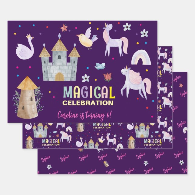 Hoja De Papel De Regalo Niños de cumpleaños de la celebración mágica de Un (Set)