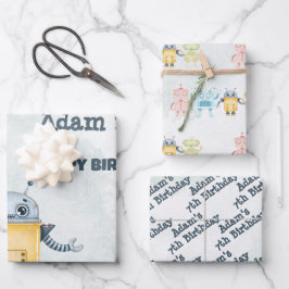 Hoja De Papel De Regalo Niños de la fiesta de cumpleaños Robot