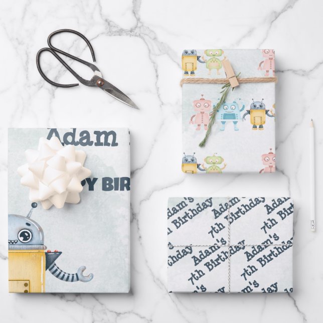 Hoja De Papel De Regalo Niños de la fiesta de cumpleaños Robot (Anverso)