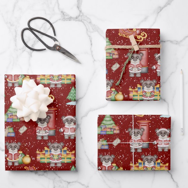 Hoja De Papel De Regalo Niños Navidades adoran a los animales festivos (Anverso)