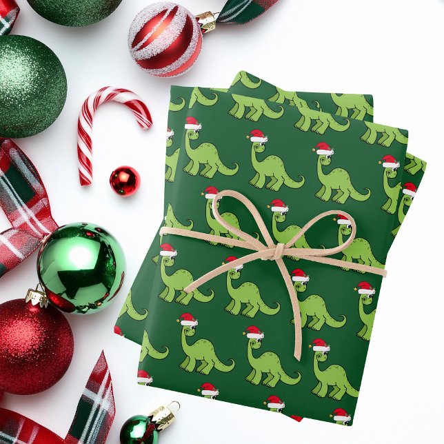 Hoja De Papel De Regalo Niños Navidades Dinosaurios Santa Fiesta Verde (Subido por el creador)