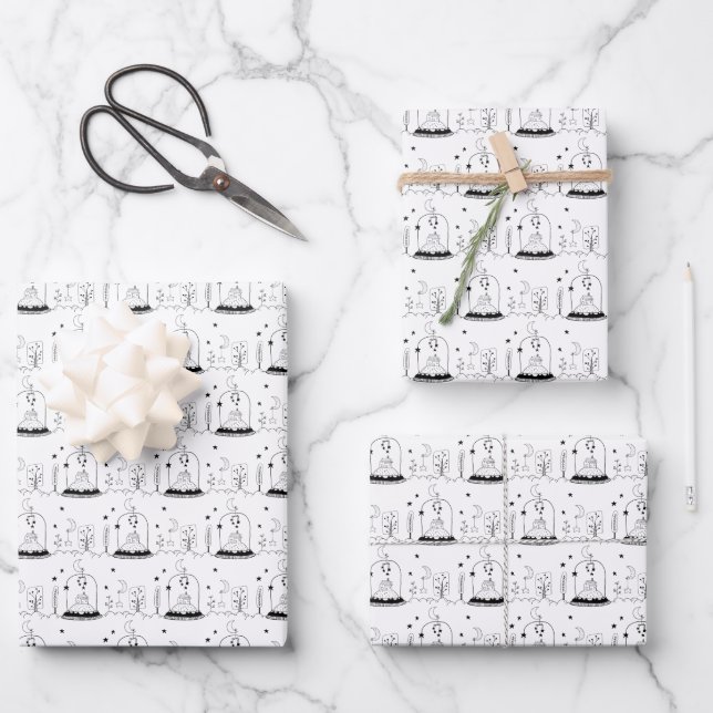 Hoja De Papel De Regalo Niños Navidades Estrellas de luna de globo de niev (Anverso)