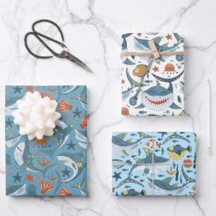 Hoja De Papel De Regalo Niños Tiburón 1.ᵉʳ 2º Marítimo Cumpleaños