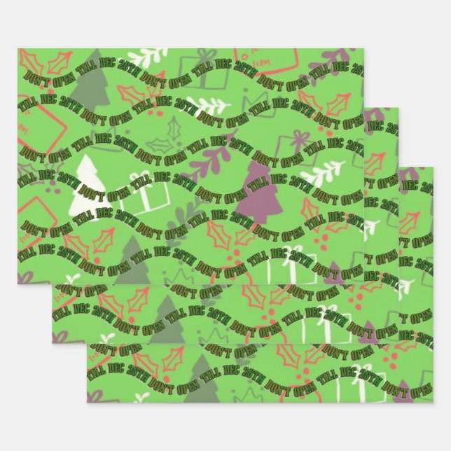 Hoja De Papel De Regalo No Abrir Hasta el 25 de Diciembre Navidad Verde (Set)