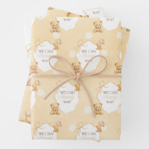 Hoja De Papel De Regalo No Podemos Esperar Más Oso de Peluche Neutral Baby