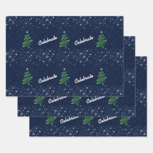 Hoja De Papel De Regalo Noche azul alegre