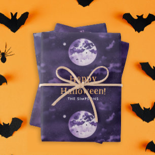 Hoja De Papel De Regalo Noche de Halloween de Luna Morada Espeluznante Acu
