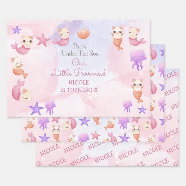 Hoja De Papel De Regalo Noche de moda, sirena, lindo chica (Set)