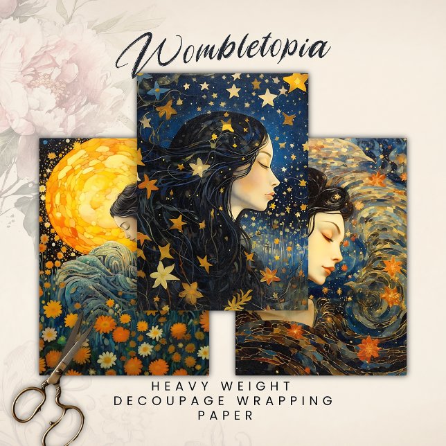 Hoja De Papel De Regalo Noche estrellada Art Nouveau Dream Chica Decoupage (Subido por el creador)