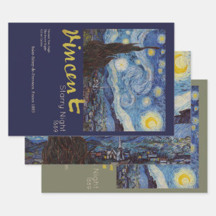 Hoja De Papel De Regalo Noche estrellada de Van Gogh Clásico Azul Obra Mae