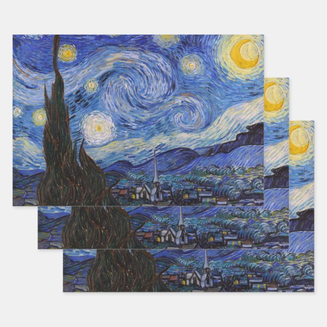 Hoja De Papel De Regalo Noche estrellada: Saint Remy de Vincent Van Gogh (Set)