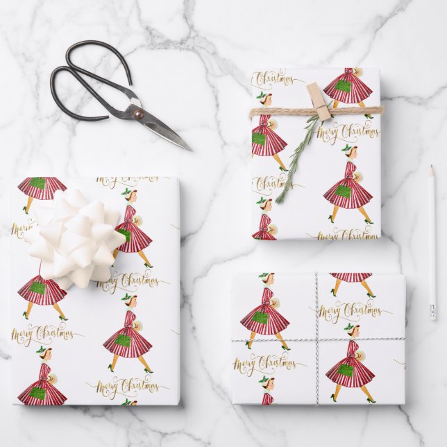 Hoja De Papel De Regalo Nochebuena de Navidad de 1950 (Anverso)