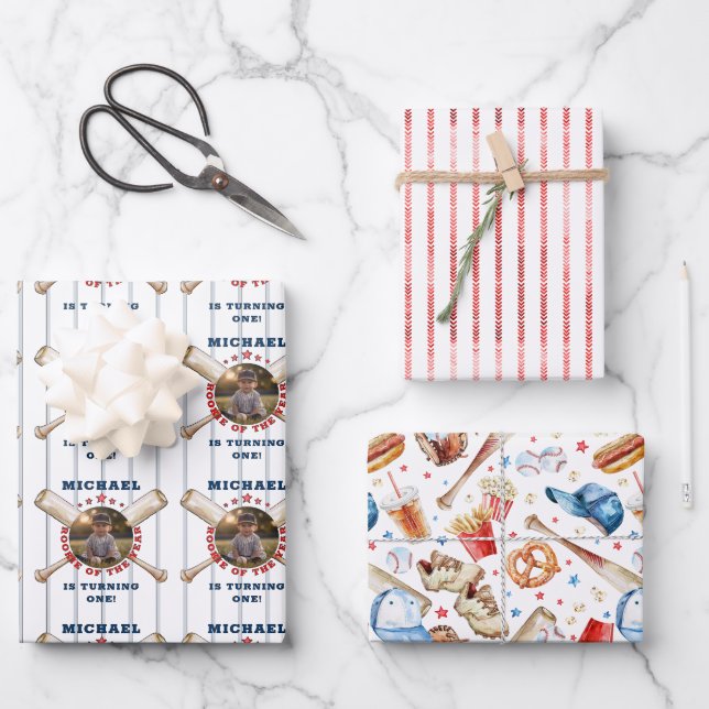 Hoja De Papel De Regalo Nochebuena del año de béisbol (Anverso)