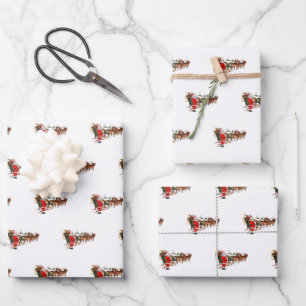 Hoja De Papel De Regalo Nochebuena vintage Santa Claus trineo de reno