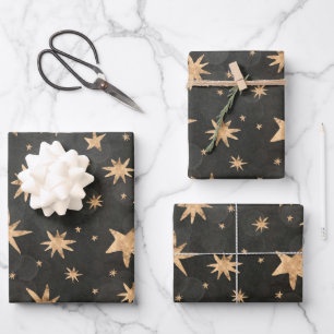 Hoja De Papel De Regalo Noches festivas doradas y estrelladas