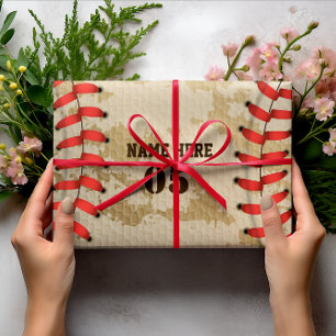 Hoja De Papel De Regalo Nombre de béisbol vintage personalizado número ret