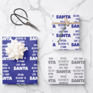 Hoja De Papel De Regalo Nombre De Entrega Especial De Santa Blue Silver Wh