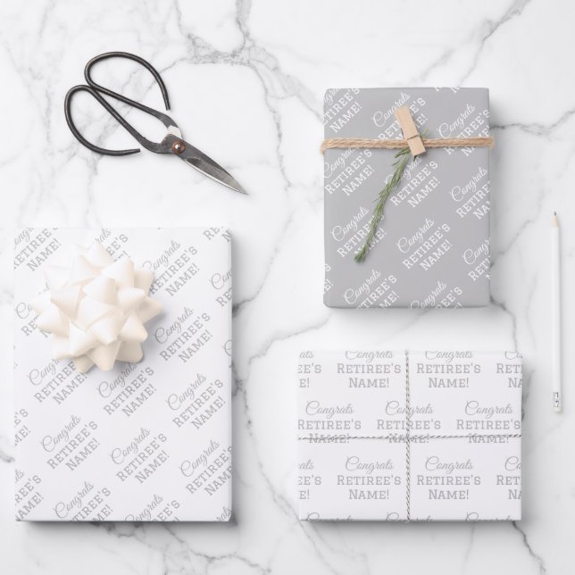 Hoja De Papel De Regalo Nombre de la felicitación personalizada, plata en  (Anverso)