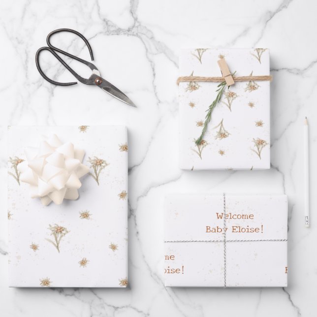 Hoja De Papel De Regalo Nombre de la flor silvestre alpina de Edelweiss (Anverso)