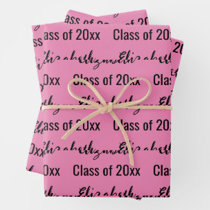 Hoja De Papel De Regalo Nombre de la Graduada de la Clase de 2026 Rosa y N