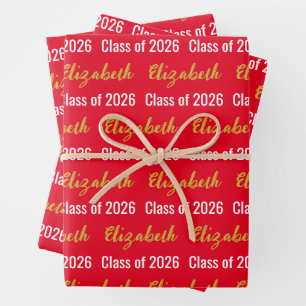 Hoja De Papel De Regalo Nombre de la graduada de la promoción de 2026 Rojo