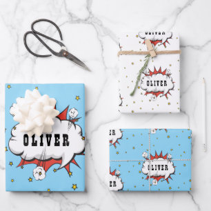 Hoja De Papel De Regalo Nombre de niño rojo de la burbuja del discurso cóm