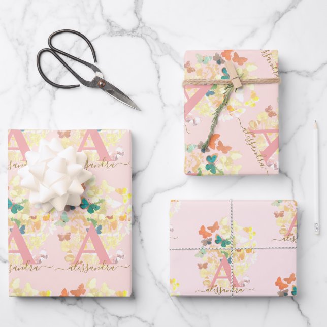 Hoja De Papel De Regalo nombre de oro ondulado moderno y elegante (Anverso)