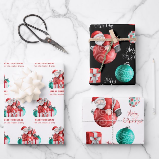 Hoja De Papel De Regalo Nombre de patrón de Santa Personalizado mate Navid (Anverso)