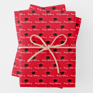 Hoja De Papel De Regalo Nombre de script Graduación Clase Cap Año Rojo
