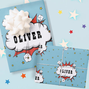 Hoja De Papel De Regalo Nombre del niño de la burbuja de diálogo de cómic 