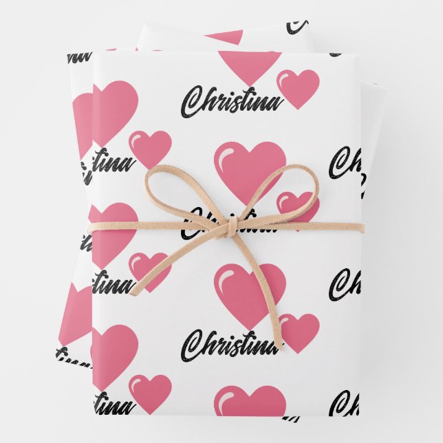 Hoja De Papel De Regalo Nombre moderno y elegante Love heart valentine'day (In situ)