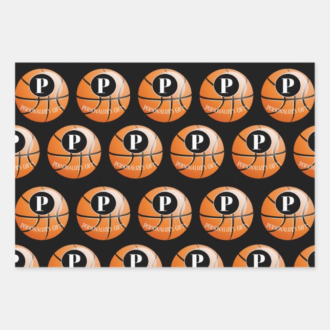 Hoja De Papel De Regalo Nombre monograma del Personalizado de baloncesto (Anverso)