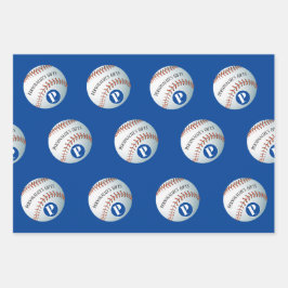 Hoja De Papel De Regalo Nombre Monograma del Personalizado de béisbol